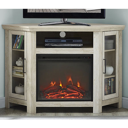 48 Wood Corner Fireplace Media TV Stand Console, One Size, White