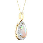 Womens Lab Created Opal 10K Gold Over Silver Pendant Necklace
