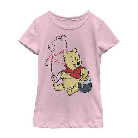 Little & Big Girls Crew Neck Short Sleeve Winnie The Pooh Graphic T-Shirt, Medium, Pink