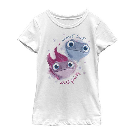 Little & Big Girls Bruni Crew Neck Short Sleeve Frozen Graphic T-Shirt, Medium, White