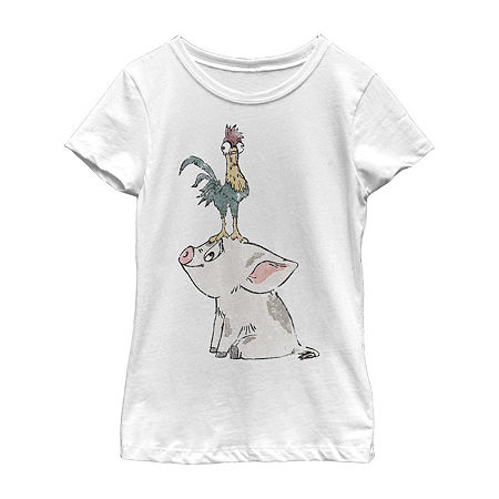Little & Big Girls Pua Crew Neck Short Sleeve Moana Graphic T-Shirt, Medium, White