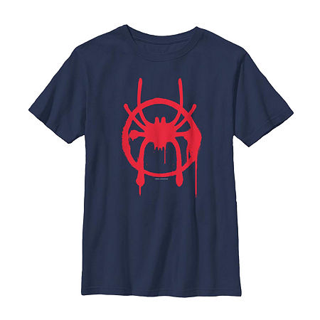 Little & Big Boys Miles Morales Crew Neck Short Sleeve Spiderman Graphic T-Shirt, Large, Blue