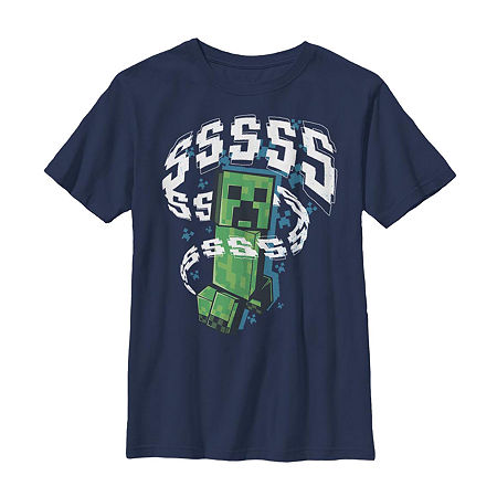 Little & Big Boys Crew Neck Short Sleeve Minecraft Graphic T-Shirt, Large, Blue
