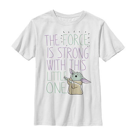 Mandalorian Little & Big Kid Boys Crew Neck Short Sleeve Slim Fit Star Wars Graphic T-Shirt, Large, White