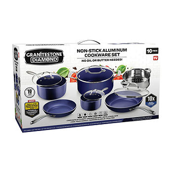 Granitestone 10-pc. Aluminum Dishwasher Safe Non-Stick Cookware Set, Color:  Black - JCPenney