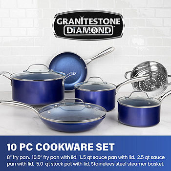 Granitestone Blue 10 Piece Pots and Pans Set Nonstick Cookware Set, Pot and  Pan Set, Kitchen Cookware Sets, Ceramic Cookware Set, Ceramic Pots and