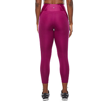 Women's High Waisted Crossover Leggings (Pink Purple Cheshire Stripes) -   shop