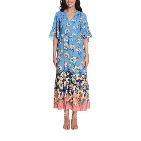  London Style Short Sleeve Floral Maxi Dress