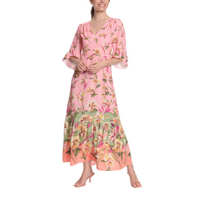 London Style Short Sleeve Floral Maxi Dress