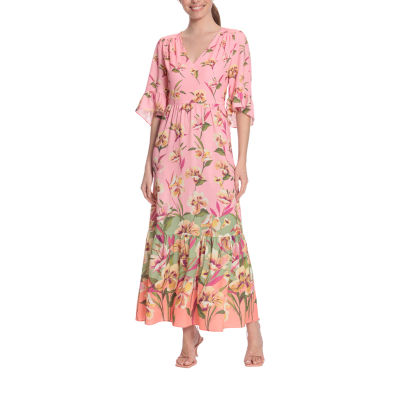 London Style Short Sleeve Floral Maxi Dress