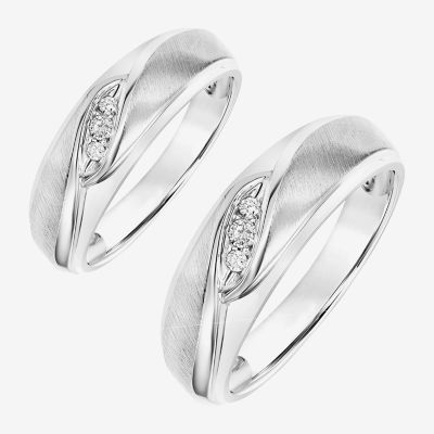 Unisex Adult Diamond Accent Mined White Diamond 10K White Gold Wedding Ring Sets