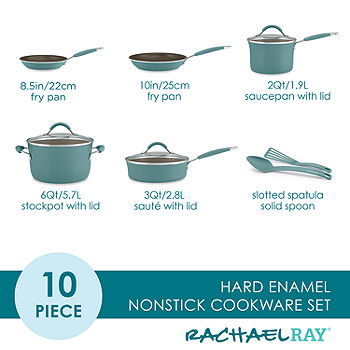 Rachael Ray Cucina 12-Piece Nonstick Cookware Set, Agave Blue