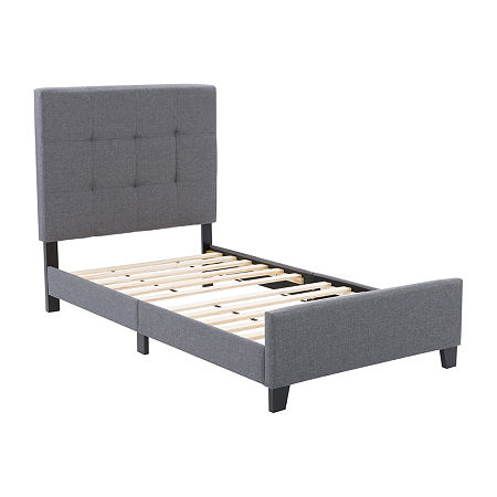 Ellery Fabric Tufted Bed, One Size, Gray