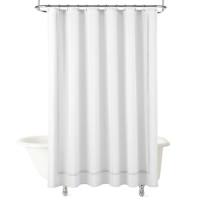 Fieldcrest Border Stripe Silver Shower Curtain, Color Silver Gray