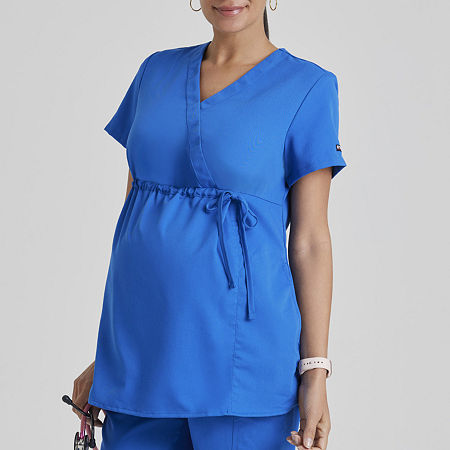 Grey's Anatomy by Barco Classic Grt094 Lilah 2-Pocket Mock Wrap Womens Maternity Short Sleeve Moisture Wicking Scrub Tops