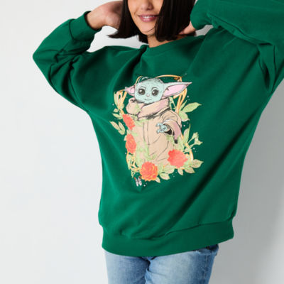 Juniors The Child Baby Yoda Crew Sweatshirt Womens Neck Long Sleeve