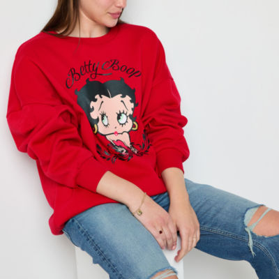 Juniors Betty Boop Crew Sweatshirt Womens Neck Long Sleeve