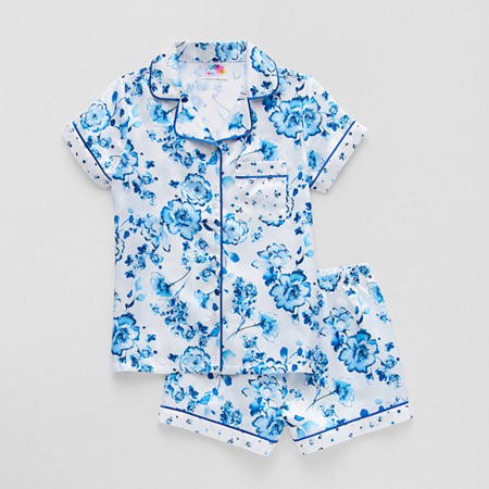 Btween Girls V-Neck Short Sleeve 2-pc. Pajama Sets, X-small (6-6x), Blue