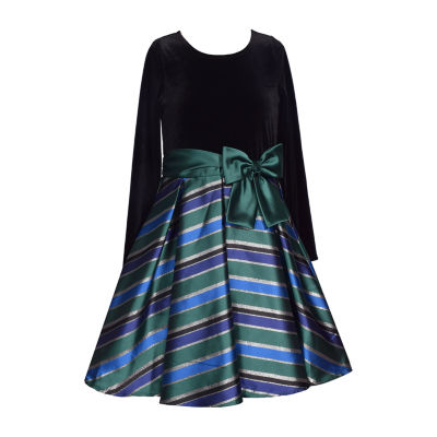 Bonnie Jean Girls Long Sleeve Velvet Fit + Flare Dress