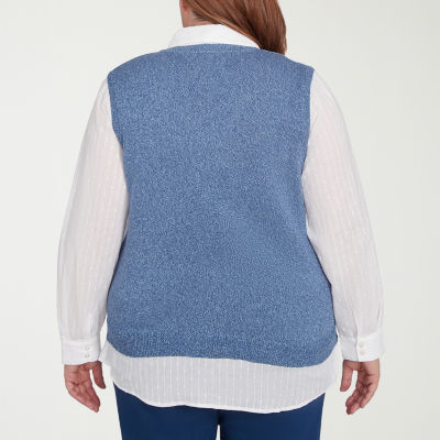 Alfred Dunner Lake Victoria Womens Long Sleeve Layered Sweater Plus