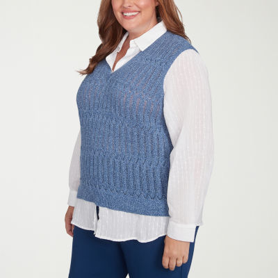 Alfred Dunner Lake Victoria Womens Long Sleeve Layered Sweater