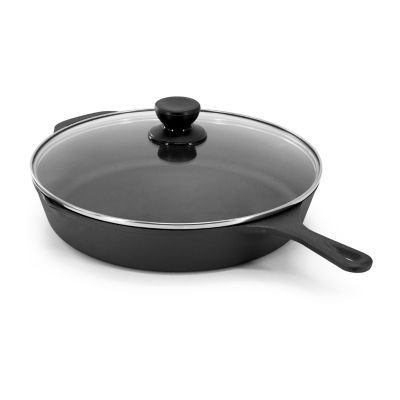 Megachef Pre-Seasoned Cast Iron 12" Skillet with Glass Lid