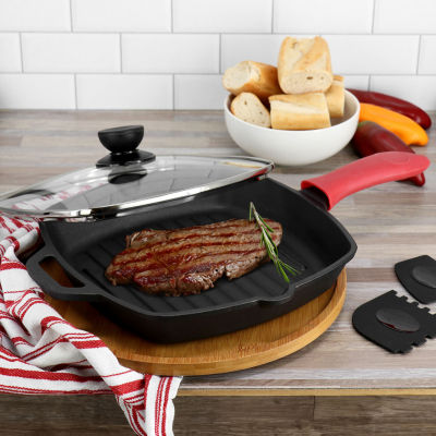 MegaChef Pre-Seasoned Cast Iron 10.4" Griddle with Glass Lid