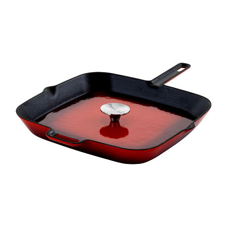 Megachef Enameled Cast Iron 10.25 Square Grill Pan, One Size, Red