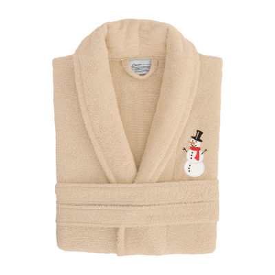 Linum Home Textiles Embroidered Snowman Terry Bathrobe Unisex Adult Terry Cloth Long Sleeve Long Length Robe
