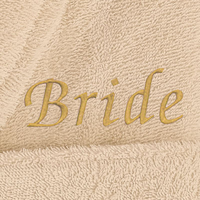 Linum Home Textiles Embroidered Bride Terry Bathrobe Unisex Adult Terry Cloth Long Sleeve Long Length Robe