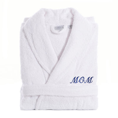 Linum Home Textiles Embroidered Mom Terry Bathrobe Unisex Adult Terry Cloth Long Sleeve Long Length Robe