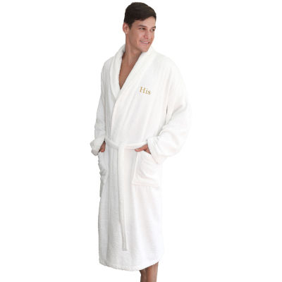Linum Home Textiles Embroidered His Terry Bathrobe Unisex Adult Terry Cloth Long Sleeve Long Length Robe