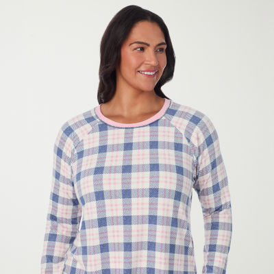 Cuddl Duds Womens Round Neck Long Sleeve 2-pc. Plus Pajama Sets