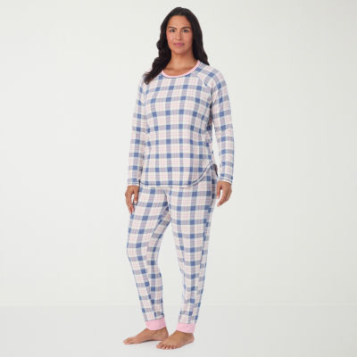 Cuddl Duds Womens Round Neck Long Sleeve 2-pc. Plus Pajama Sets