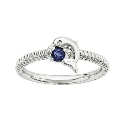 Lab-Created Sapphire and Diamond-Accent Sterling Silver Stackable Dolphin Ring