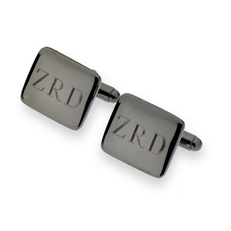 Personalized Gunmetal Rounded Rectangle Cuff Links, One Size, Black