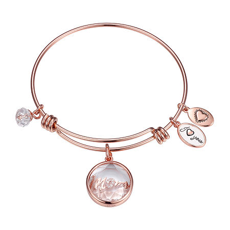 Footnotes Mom Womens Crystal Stainless Steel Round Bangle Bracelet