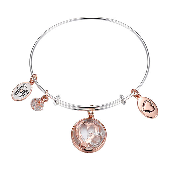 Footnotes Mother And Daughter Stainless Steel Heart Round Bangle Bracelet