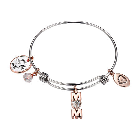 Footnotes Mom Womens Crystal Stainless Steel Heart Bangle Bracelet