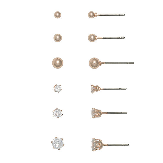 Mixit Rose Gold Tone Crystal & Simulated Pearl Stud 6 Pair Earring Set