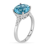 Womens Genuine Blue Topaz Sterling Silver Round Cocktail Ring
