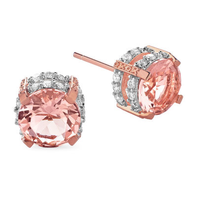 Simulated Pink Morganite 18K White Gold Over Silver 9.1mm Stud Earrings