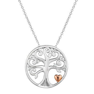 Tree Of Life Womens Genuine White Topaz Sterling Silver Round Pendant Necklace