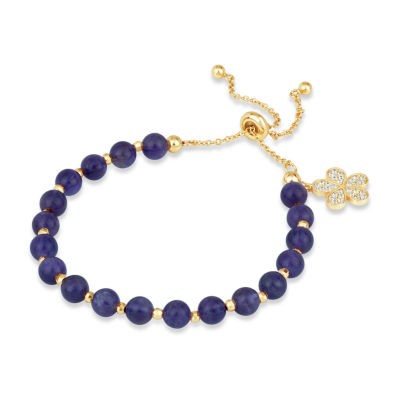 Genuine Purple Amethyst 18K Gold Over Silver Bolo Bracelet