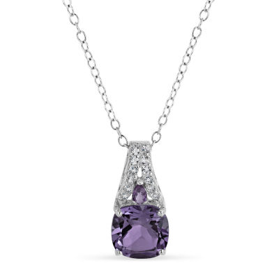 Womens Genuine Purple Amethyst Sterling Silver 18 Inch Pendant Necklace