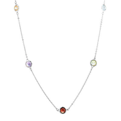 Womens Genuine Multi Color Sterling Silver 18 Inch Pendant Necklace