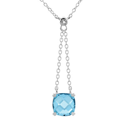 Womens Genuine Blue Topaz Sterling Silver Square Y Necklace