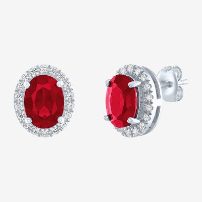 Lab Created Red Ruby Sterling Silver 11.5mm Oval Stud Earrings