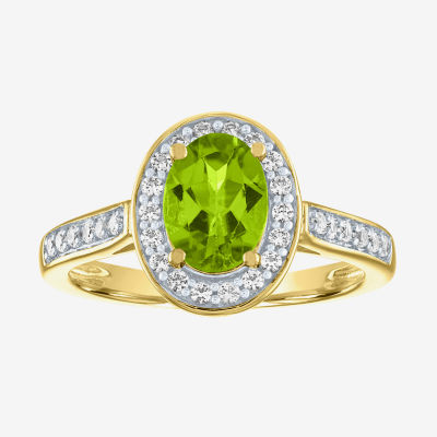 Womens Genuine Green Peridot 14K Gold Over Silver Oval Halo Cocktail Ring