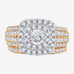 Womens 2 CT. T.W. Mined White Diamond 10K Gold Cushion Halo Bridal Set
